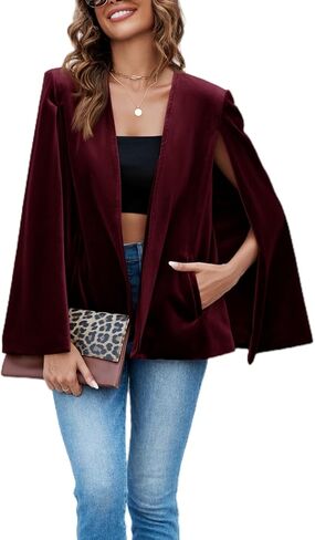Cicy Bell Women's Velvet Cape Blazer Jackets Casual Split Long Sleeve Open Front Coat in Saudi Arabia