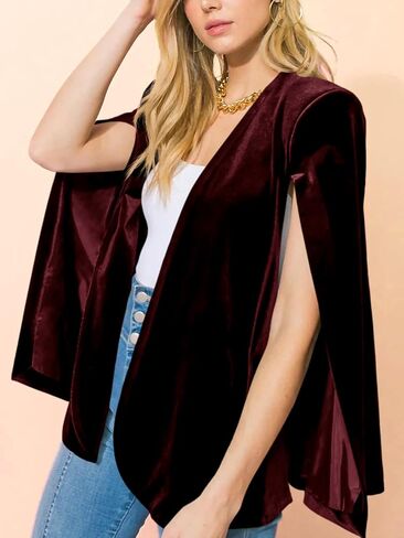 Cicy Bell Women's Velvet Cape Blazer Jackets Casual Split Long Sleeve Open Front Coat in Saudi Arabia