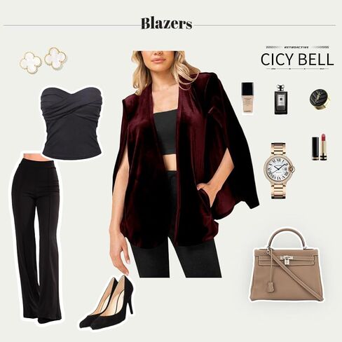 Cicy Bell Women's Velvet Cape Blazer Jackets Casual Split Long Sleeve Open Front Coat in Saudi Arabia