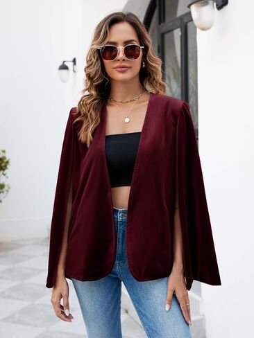 Cicy Bell Women's Velvet Cape Blazer Jackets Casual Split Long Sleeve Open Front Coat in Saudi Arabia