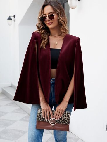 Cicy Bell Women's Velvet Cape Blazer Jackets Casual Split Long Sleeve Open Front Coat in Saudi Arabia