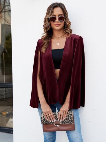 Cicy Bell Women's Velvet Cape Blazer Jackets Casual Split Long Sleeve Open Front Coat in Saudi Arabia
