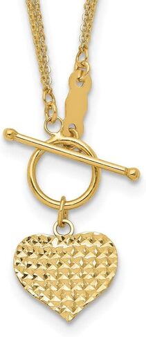 Diamond2Deal 14k Yellow Gold Polished 3-Strand Diamond Cut Heart Toggle Necklace Fine Jewelry Gift for Women, Metal, No Gemstone in Saudi Arabia