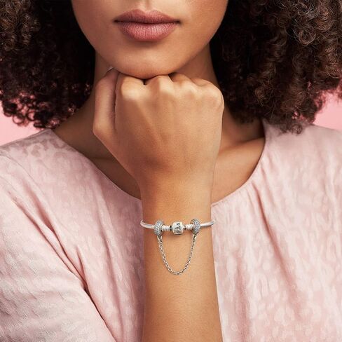 Pandora Sparkling Pavé Safety Chain Charm Bracelet Charm Moments Bracelets - Stunning Women's Jewelry - Gift for Women - Made with Sterling Silver & Cubic Zirconia in Saudi Arabia
