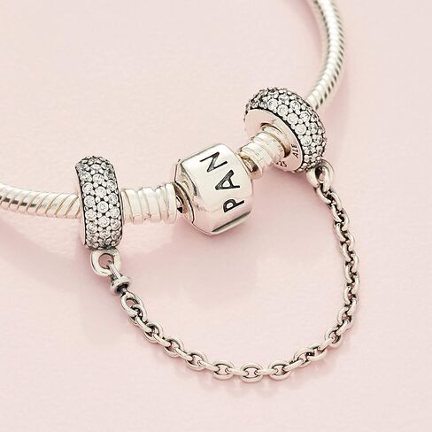 Pandora Sparkling Pavé Safety Chain Charm Bracelet Charm Moments Bracelets - Stunning Women's Jewelry - Gift for Women - Made with Sterling Silver & Cubic Zirconia in Saudi Arabia