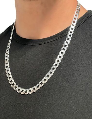Aka Gioielli - سلسلة ربط كوبية إيطالية من الفضة الإسترليني عيار 925 مقاس 9 مم - قلادة من الفضة الإسترليني الصلبة للرجال والنساء - صنع في إيطاليا in Kuwait