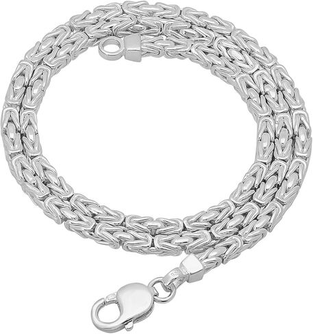 قلادة رجالية من الفضة الإسترليني عيار 925 الصلبة مقاس 4.1 ملم بسلسلة بيزنطية مسطحة + صندوق هدايا in Kuwait