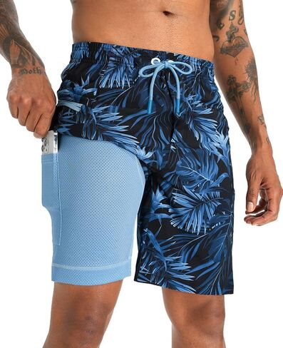 APTRO Men's Swim Trunks with Compression Liner 9" Board Shorts with Zipper Pocket Bathing Suit Swimwear in Saudi Arabia