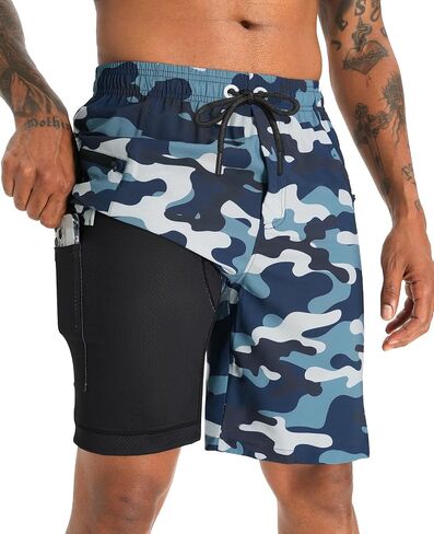 APTRO Men's Swim Trunks with Compression Liner 9" Board Shorts with Zipper Pocket Bathing Suit Swimwear in Saudi Arabia
