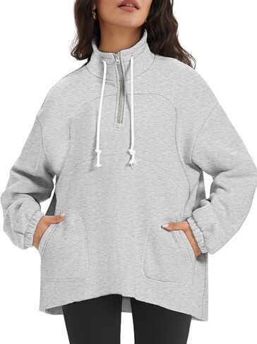 ATHMILE Womens Oversized Half-Zip Sweatshirts Fleece Lined Funnel Neckline Teen Girls Y2K Fall Winter Clothes Fashion in Kuwait