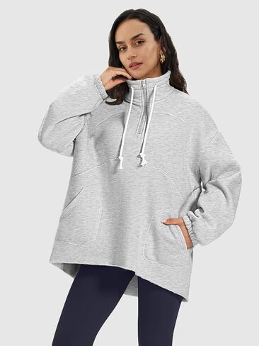 ATHMILE Womens Oversized Half-Zip Sweatshirts Fleece Lined Funnel Neckline Teen Girls Y2K Fall Winter Clothes Fashion in Kuwait