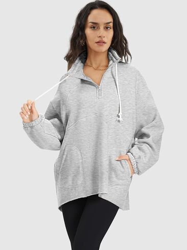 ATHMILE Womens Oversized Half-Zip Sweatshirts Fleece Lined Funnel Neckline Teen Girls Y2K Fall Winter Clothes Fashion in Kuwait