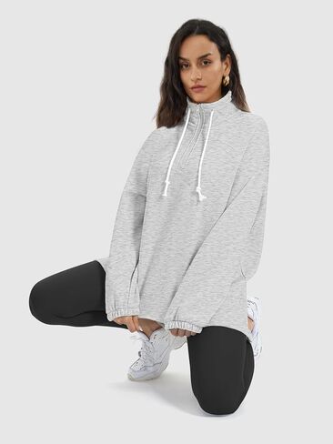 ATHMILE Womens Oversized Half-Zip Sweatshirts Fleece Lined Funnel Neckline Teen Girls Y2K Fall Winter Clothes Fashion in Kuwait