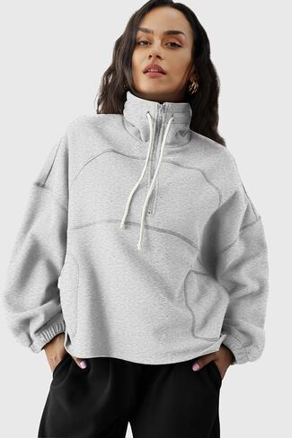 ATHMILE Womens Oversized Half-Zip Sweatshirts Fleece Lined Funnel Neckline Teen Girls Y2K Fall Winter Clothes Fashion in Kuwait