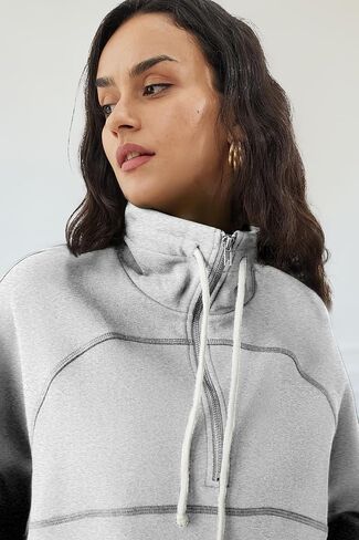 ATHMILE Womens Oversized Half-Zip Sweatshirts Fleece Lined Funnel Neckline Teen Girls Y2K Fall Winter Clothes Fashion in Kuwait