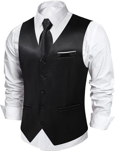 DiBanGu Mens Suit Vest and Tie Set Solid Color Satin Waistcoat Necktie Wedding Party Casual Dress Vest for Tuxedo in Kuwait
