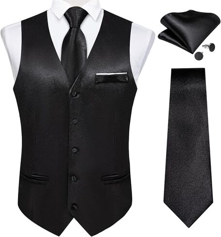 DiBanGu Mens Suit Vest and Tie Set Solid Color Satin Waistcoat Necktie Wedding Party Casual Dress Vest for Tuxedo in Kuwait