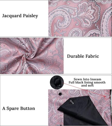 DiBanGu Mens Vest and Bowtie Set Silk Paisley Waistcoat and Bowtie Pocket Square Cufflinks with Lapel Pin for Wedding Party in Kuwait