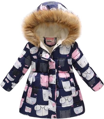 معاطف شتوية UWBACK للفتيات بغطاء للرأس مقاومة للماء ومطبوعة بالزهور للأطفال الصغار سترة ثلج دافئة in Kuwait