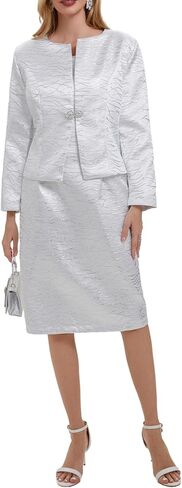 Women's 2 Piece Dress Church Suits Mother Gifts Formal Occasion Party Elegant Jacquard Embroidery Jacket Church Set in Saudi Arabia