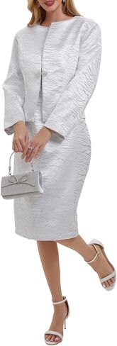 Women's 2 Piece Dress Church Suits Mother Gifts Formal Occasion Party Elegant Jacquard Embroidery Jacket Church Set in Saudi Arabia