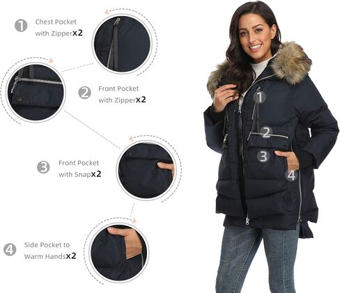 FADSHOW Women's Winter Thickened Down Jackets Long Down Coats Warm Parka with Hood in Saudi Arabia
