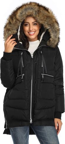 FADSHOW Women's Winter Thickened Down Jackets Long Down Coats Warm Parka with Hood in Saudi Arabia