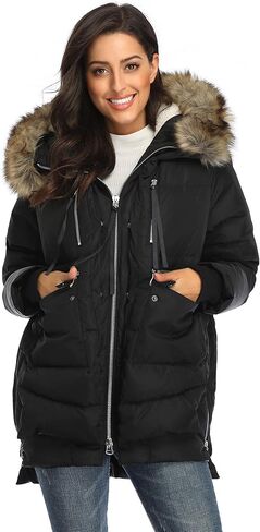 FADSHOW Women's Winter Thickened Down Jackets Long Down Coats Warm Parka with Hood in Saudi Arabia