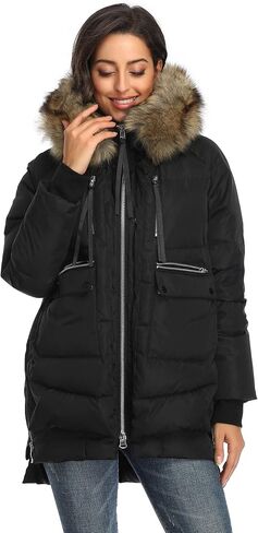 FADSHOW Women's Winter Thickened Down Jackets Long Down Coats Warm Parka with Hood in Saudi Arabia