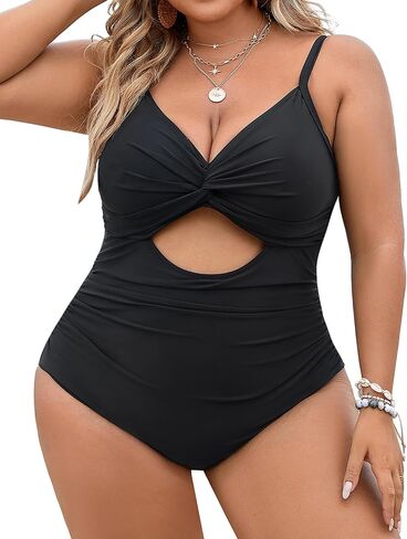 Blooming Jelly Womens Plus Size Bathing Suit Tummy Control One Piece Swimsuit Twist Front Ruched Swimwear in Saudi Arabia