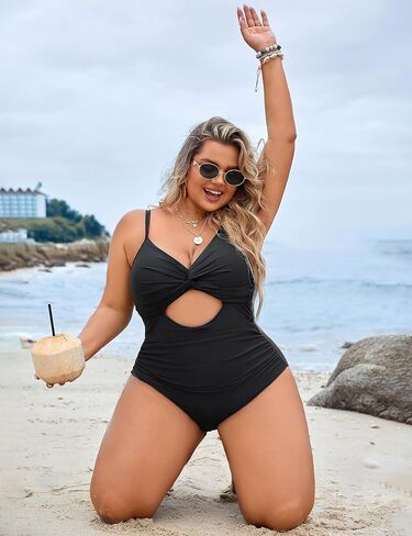 Blooming Jelly Womens Plus Size Bathing Suit Tummy Control One Piece Swimsuit Twist Front Ruched Swimwear in Saudi Arabia