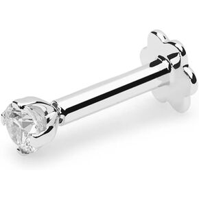 قرط انف مرصع بالألماس 0.06 قيراط من الذهب الأبيض عيار 14 قيراط مرصع ببرغي خلفي ملولب داخليًا عالي اللون in Kuwait