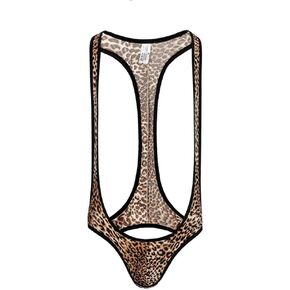 Swbreety Men's Jockstrap Leotard Leopard Underwear Jumpsuit Wrestling Singlet