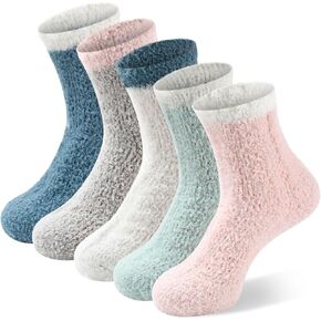 Lisacool 5 Pairs Womens Wool Socks - Winter Warm Socks - Thick Thermal Knit Vintage Cozy Crew Soft Socks Gifts for Women