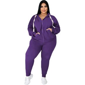 PINSV Women Plus Size 2 Piece Outfits Sweatsuits Hooded Tracksuit Jogging Suits
