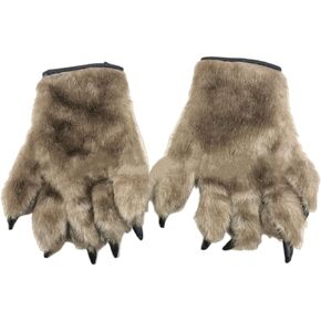 JIAHG Halloween Costume Faux Fur Animal Cosplay Pro Dinosaur Cat Paw Claw Wolf Gloves