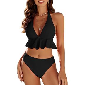 Edelqual Women's Bikini Sets Two Piece Swimsuits Cute High Waisted Ruffle Flounce Tummy Control Preppy Bathing Suit Bottoms in Saudi Arabia