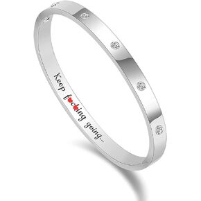 Inspirational Bracelets Gifts Silver Bangle Bracelets For Women Non-Tarnish Stainless Steel Non-Tarnish With Cubic Zirconia Stones Oval Bracelet Birthday Present For Her Women Teen Girls