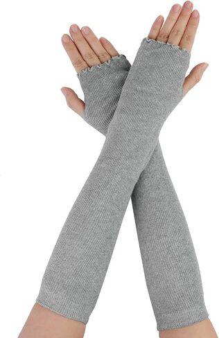 Allegra K Women Elbow Length Stretchy Thumbhole Arm Warmer Ruffles Fingerless Long Gloves in Saudi Arabia