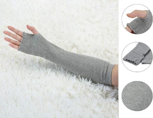 Allegra K Women Elbow Length Stretchy Thumbhole Arm Warmer Ruffles Fingerless Long Gloves in Saudi Arabia