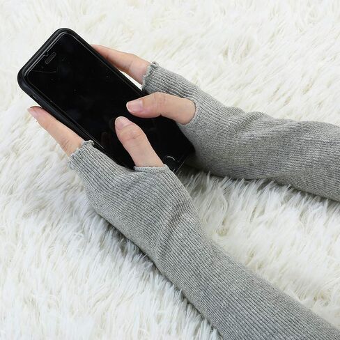 Allegra K Women Elbow Length Stretchy Thumbhole Arm Warmer Ruffles Fingerless Long Gloves in Saudi Arabia