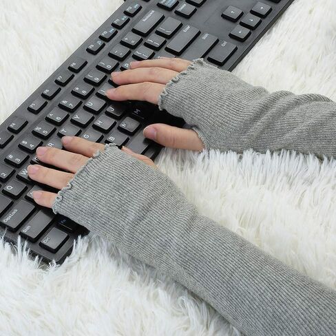 Allegra K Women Elbow Length Stretchy Thumbhole Arm Warmer Ruffles Fingerless Long Gloves in Saudi Arabia