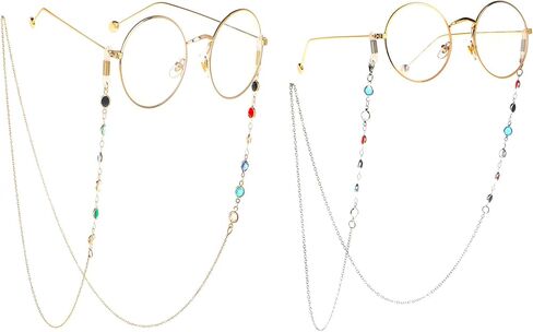 YUANST 2Pcs Colorful Rhinestone Eyeglass Chain, Eyeglasses String Holder Glasses Lanyard Eyeglass Holders Around Neck in Kuwait