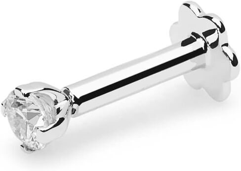 قرط انف مرصع بالألماس 0.06 قيراط من الذهب الأبيض عيار 14 قيراط مرصع ببرغي خلفي ملولب داخليًا عالي اللون in Kuwait