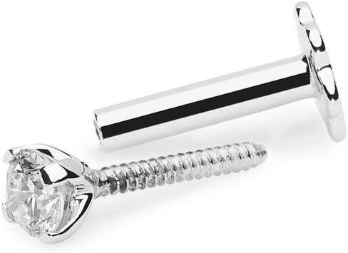 قرط انف مرصع بالألماس 0.06 قيراط من الذهب الأبيض عيار 14 قيراط مرصع ببرغي خلفي ملولب داخليًا عالي اللون in Kuwait