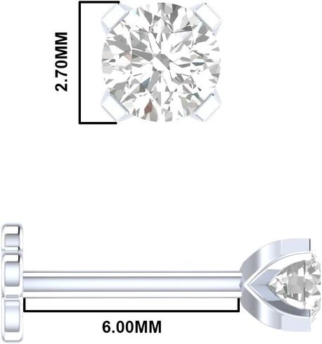 قرط انف مرصع بالألماس 0.06 قيراط من الذهب الأبيض عيار 14 قيراط مرصع ببرغي خلفي ملولب داخليًا عالي اللون in Kuwait