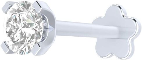 قرط انف مرصع بالألماس 0.06 قيراط من الذهب الأبيض عيار 14 قيراط مرصع ببرغي خلفي ملولب داخليًا عالي اللون in Kuwait