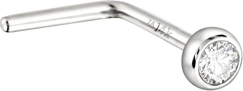 Jewelry Avalanche 14K Yellow Gold Bezel Set Diamond L-Shape Nose Stud 22G L-Bend Nose Ring 1.5mm-2.5mm in Saudi Arabia
