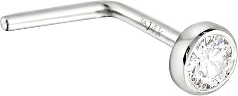 Jewelry Avalanche 14K Yellow Gold Bezel Set Diamond L-Shape Nose Stud 22G L-Bend Nose Ring 1.5mm-2.5mm in Saudi Arabia