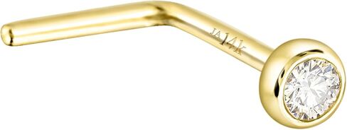 Jewelry Avalanche 14K Yellow Gold Bezel Set Diamond L-Shape Nose Stud 22G L-Bend Nose Ring 1.5mm-2.5mm in Saudi Arabia
